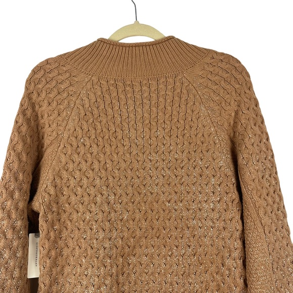 NWOT Pilcro Anthropologie Sz S Tan Gold Metallic Cable Knit Tunic Sweater - Picture 6 of 11